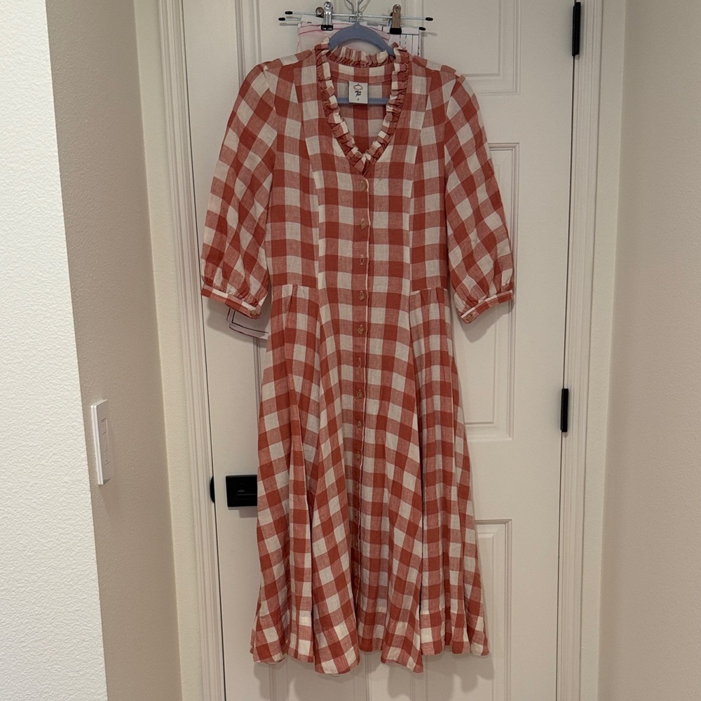 Son de flor Ophelia dress in vintage pink check, size S
